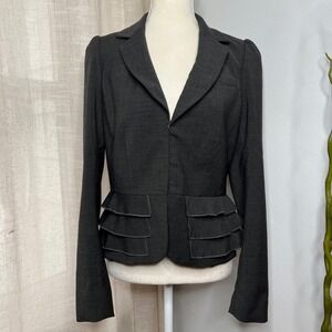 Rebecca‎ Taylor Wool Blend Blazer Jacket Tiered Ruffles Gray Women's Size 10